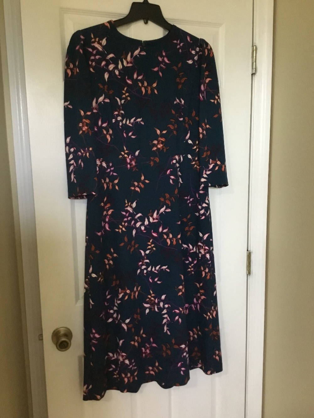 Investments Dresses Fit & Flare Floral Midi Dress Size 12 Navy 3/4 Sleeve NWT